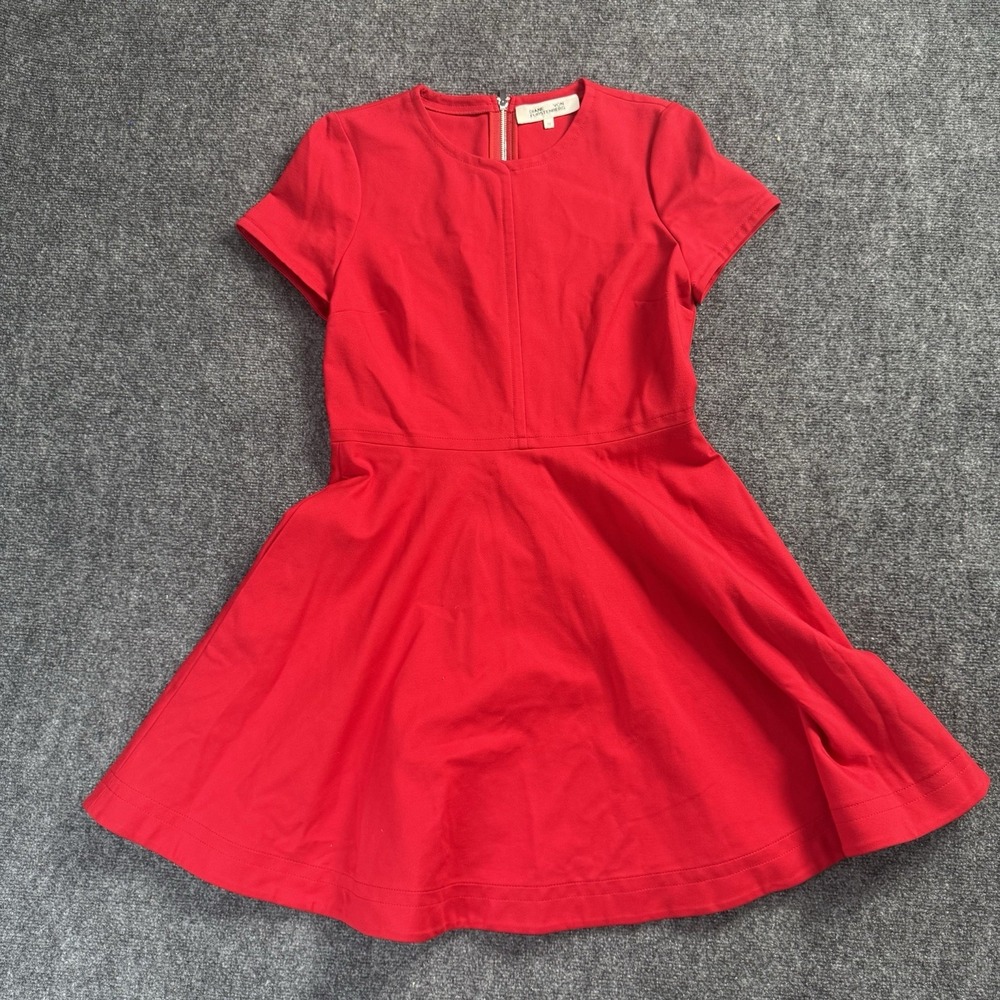 Diane von Furstenberg Rebecca Red Fit and Flare Cap Sleeve Dress Womens Size 12